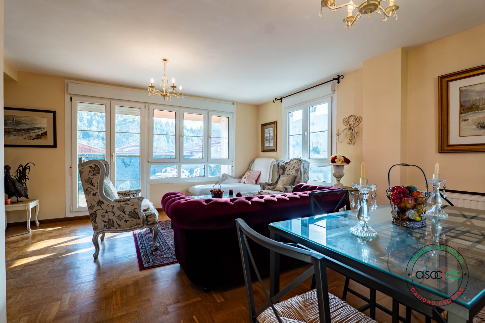 Wohnzimmer von Einfamilien-Reihenhaus zum Verkauf in Gozón mit Heizung, Privatgarten und Parkett