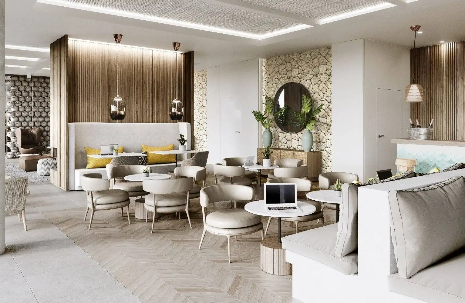 Wohnzimmer von Wohnungen zum Verkauf in Estepona mit Klimaanlage, Heizung und Privatgarten