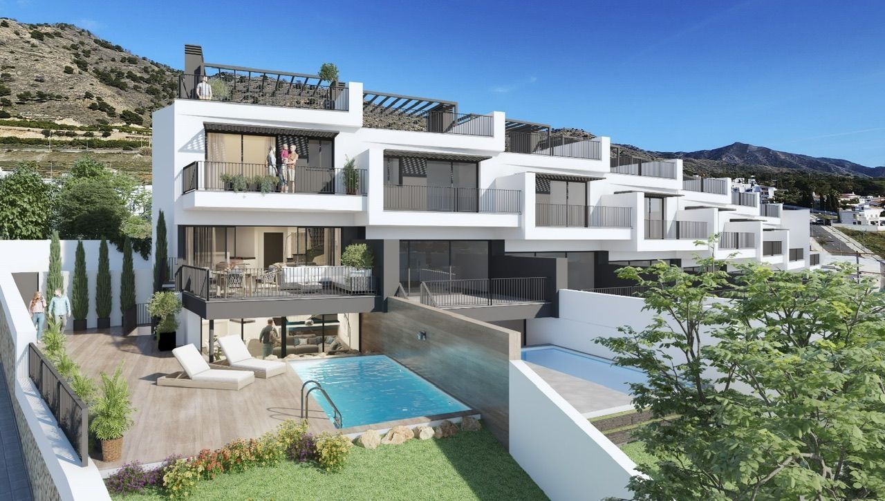 Exterior view of Single-family semi-detached for sale in Nerja  with Air Conditioner, Private garden and Swimming Pool