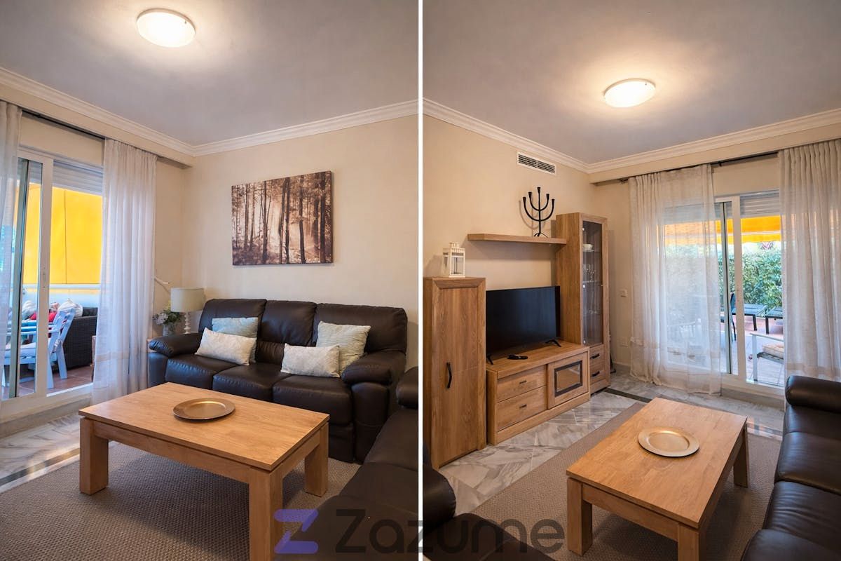 Wohnzimmer von Wohnung zur Miete in Marbella mit Klimaanlage, Heizung und Privatgarten
