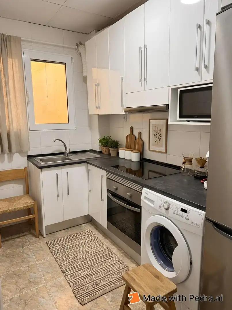 Cuina de Apartament de lloguer en Madrid amb Aire condicionat, Calefacció i Moblat
