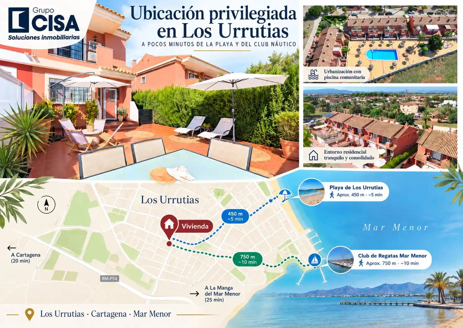 Vista exterior de Casa adosada en venta en Mar Menor de Cartagena – Cabo de Palos