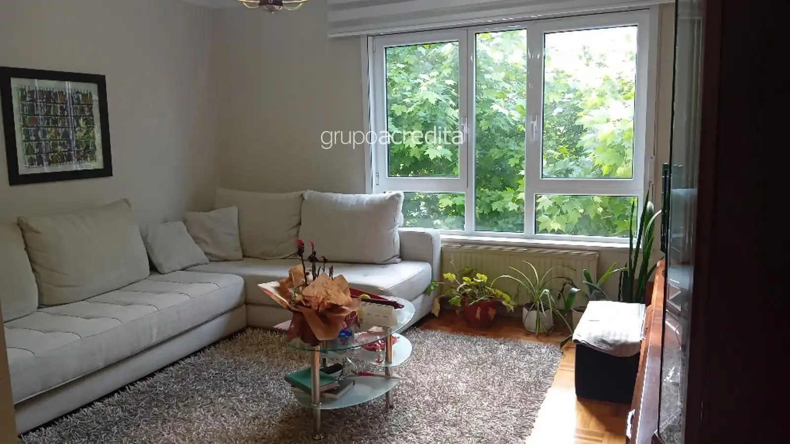 Sala d'estar de Pis en venda en Santiago de Compostela  amb Calefacció, Jardí privat i Parquet