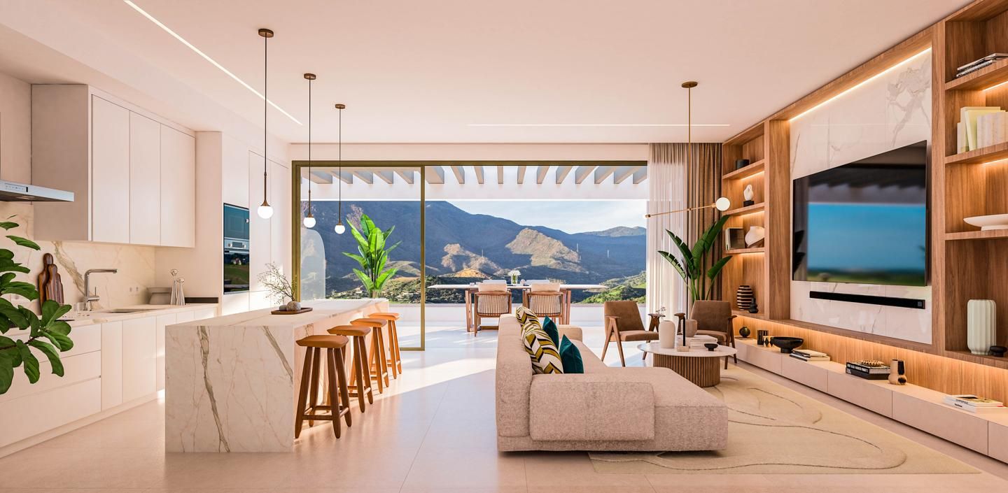 Sala d'estar de Apartament en venda en Estepona amb Aire condicionat, Calefacció i Jardí privat