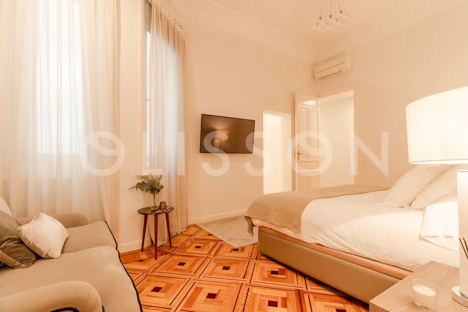 Schlafzimmer von Wohnung zur Miete in Madrid mit Klimaanlage, Heizung und Möbliert