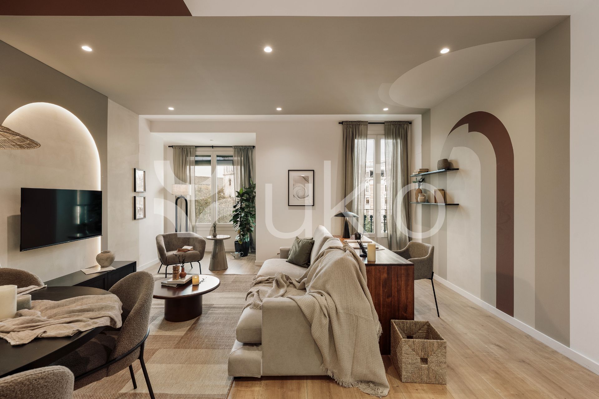 Sala de estar de Apartamento de alquiler en  Barcelona Capital con Aire acondicionado, Calefacción y Amueblado