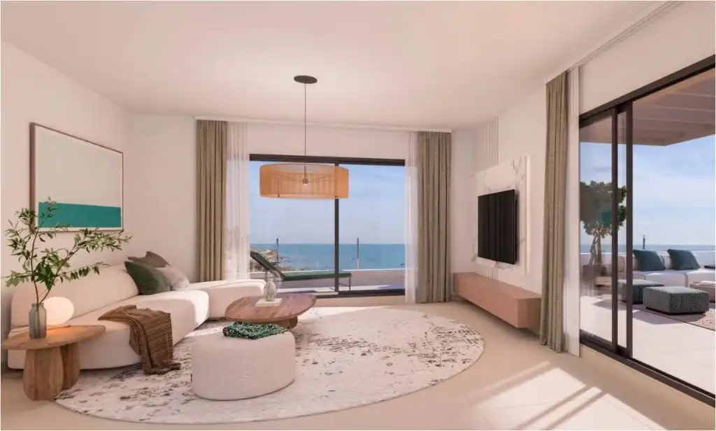 Wohnzimmer von Wohnungen zum Verkauf in Algarrobo mit Klimaanlage und Gemeinschaftspool