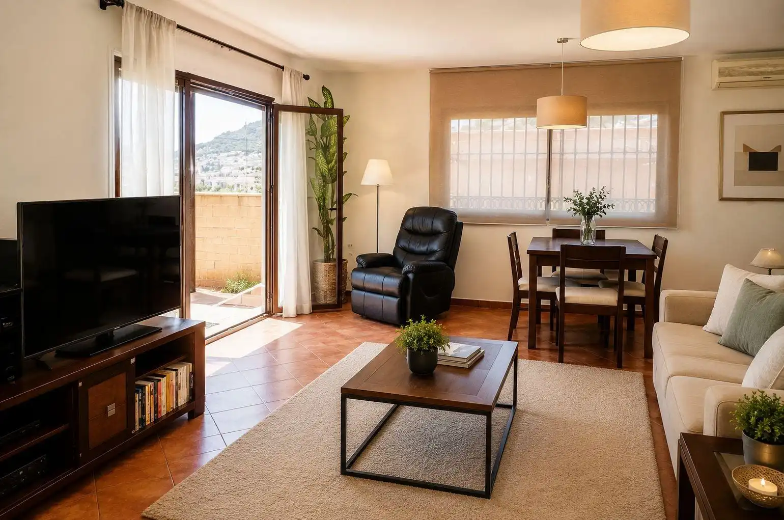 Wohnzimmer von Haus oder Chalet zum Verkauf in Benalmádena mit Klimaanlage, Heizung und Privatgarten