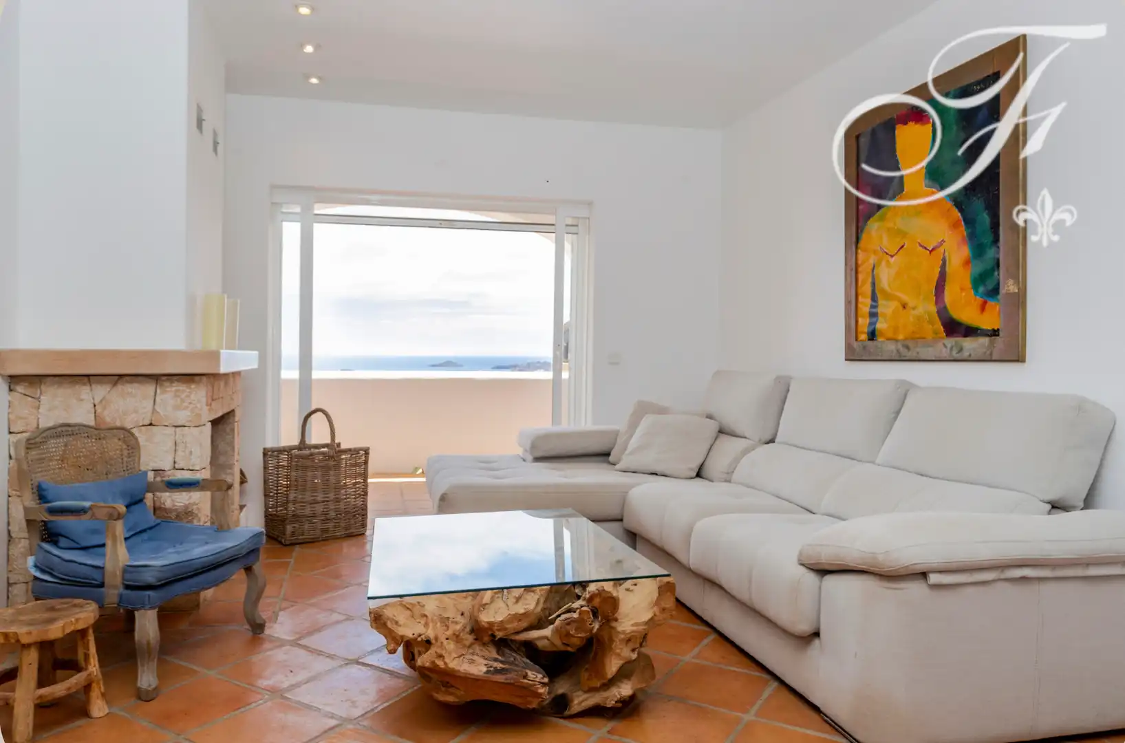 Sala de estar de Casa adosada en venta en Santa Eulària des Riu con Aire acondicionado, Jardín privado y Terraza
