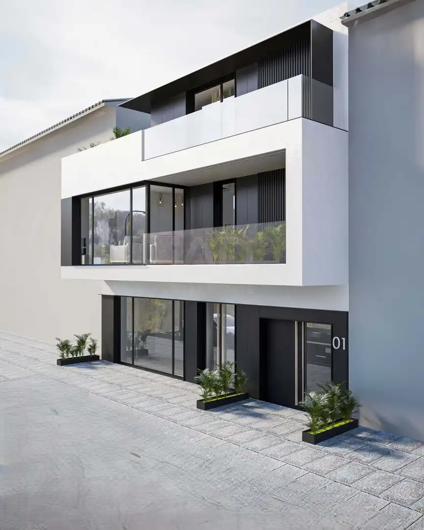Außenansicht von Einfamilien-Reihenhaus zum Verkauf in Sanxenxo mit Klimaanlage, Heizung und Terrasse