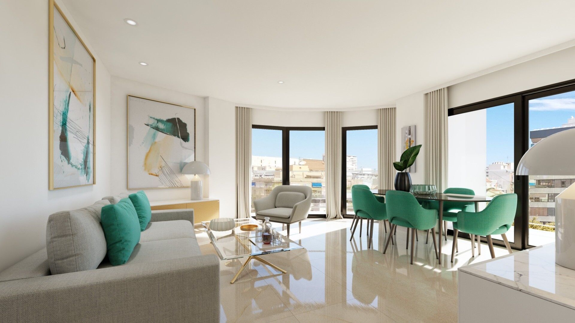 Sala de estar de Apartamento en venta en Alicante / Alacant con Aire acondicionado y Piscina comunitaria