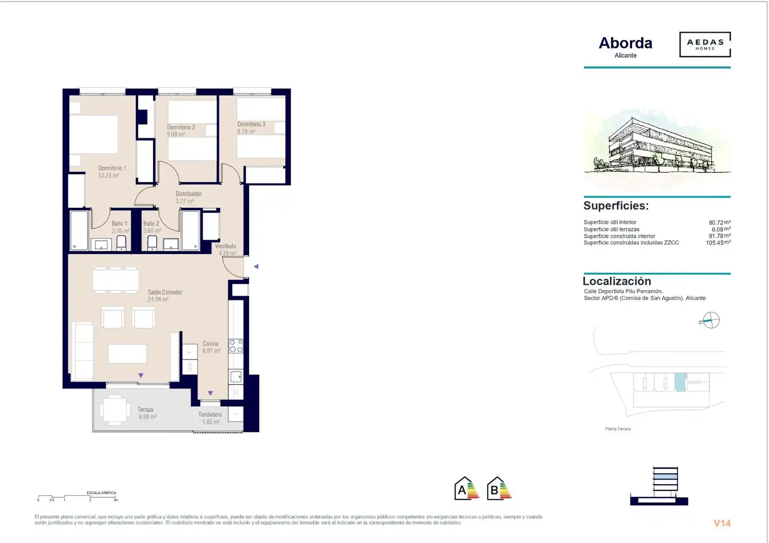 Wohnung zum Verkauf in Alicante / Alacant mit Klimaanlage, Heizung und Terrasse
