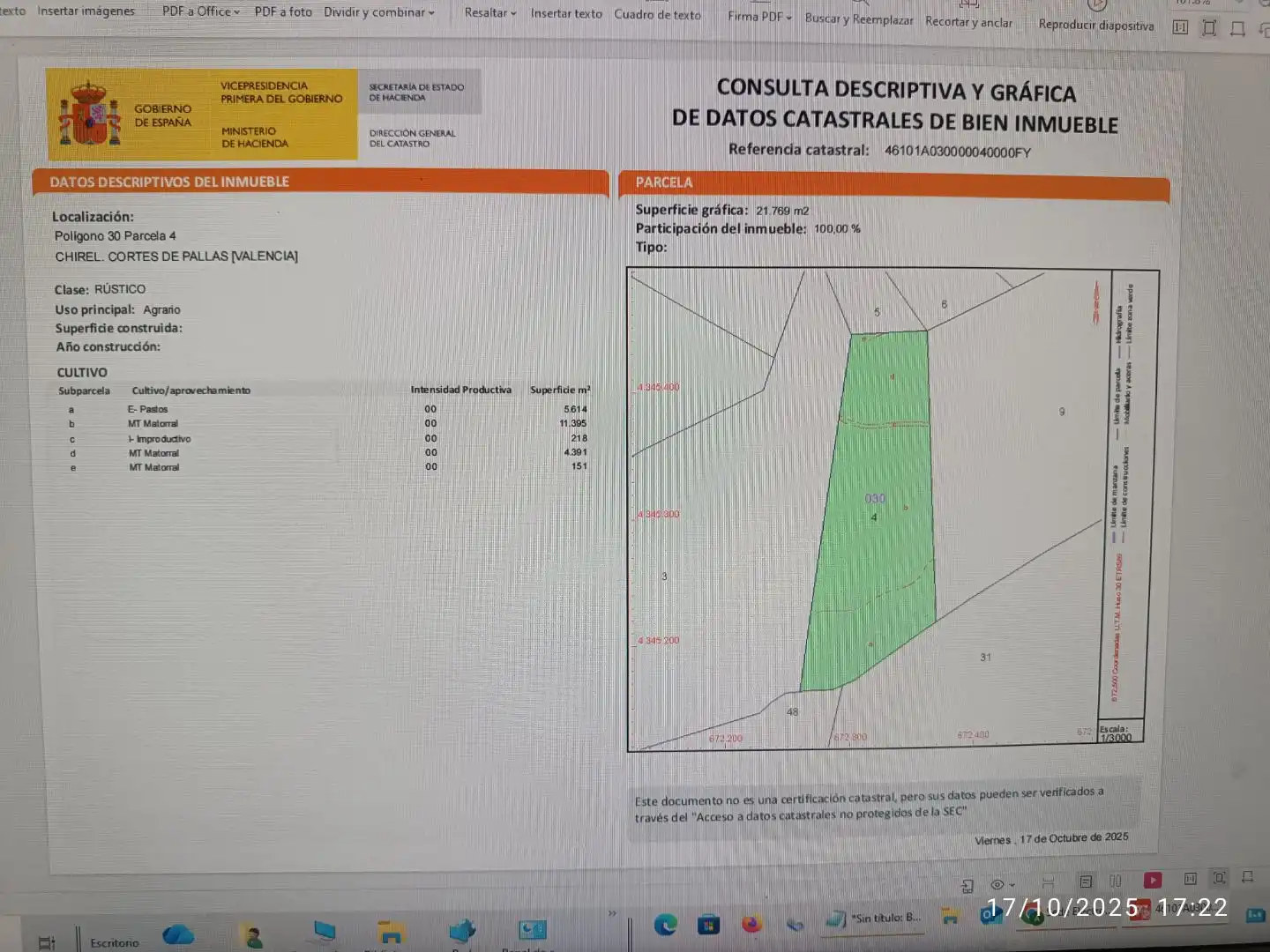 Terreno en venta en Cortes de Pallás