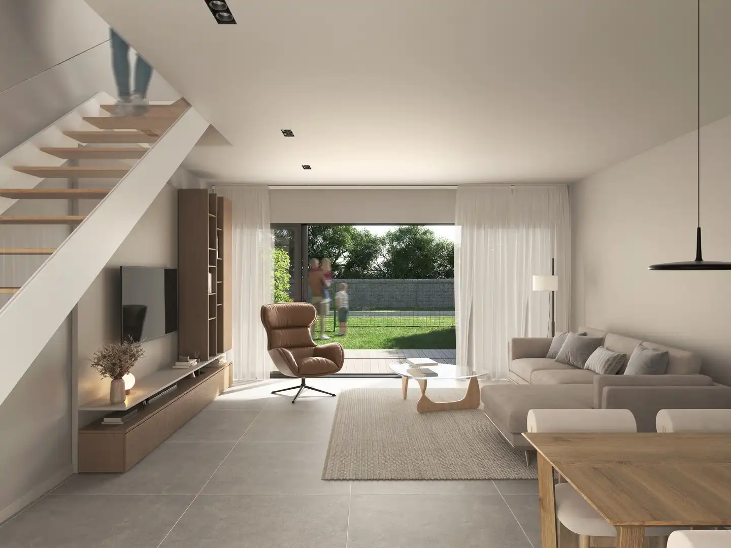 Wohnzimmer von Einfamilien-Reihenhaus zum Verkauf in L'Ametlla de Mar  mit Klimaanlage, Heizung und Privatgarten