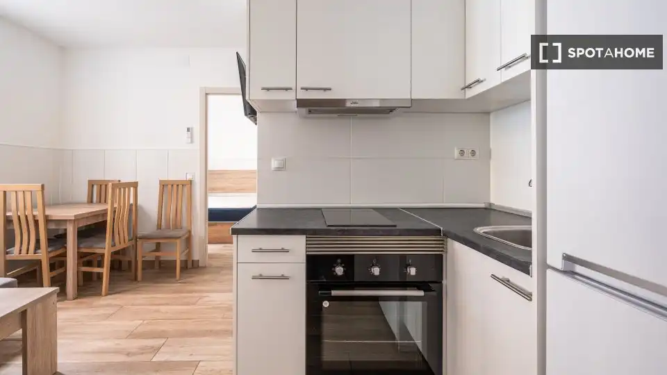Cuina de Apartament per a compartir en Madrid amb Aire condicionat, Terrassa i Moblat