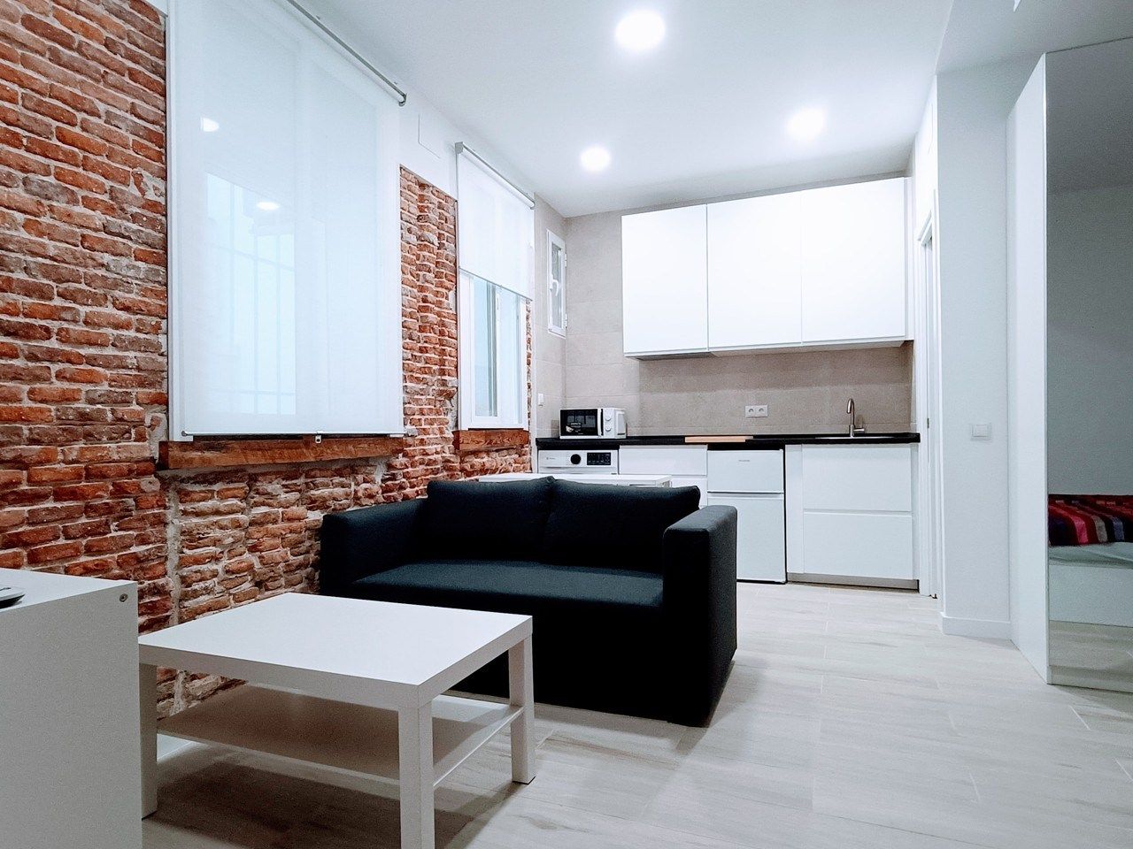 Sala d'estar de Estudi de lloguer en  Madrid Capital amb Aire condicionat, Moblat i Rentadora