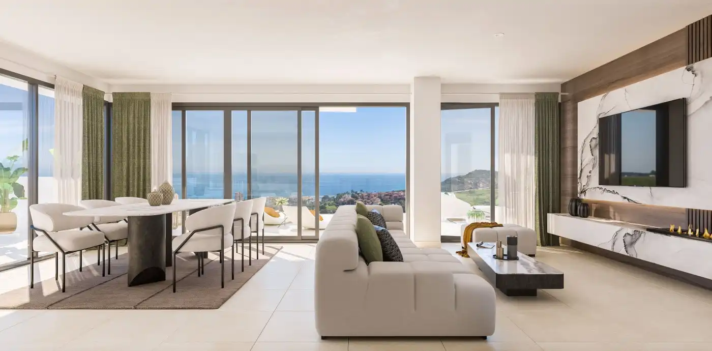 Sala d'estar de Apartament en venda en Manilva amb Aire condicionat, Calefacció i Jardí privat