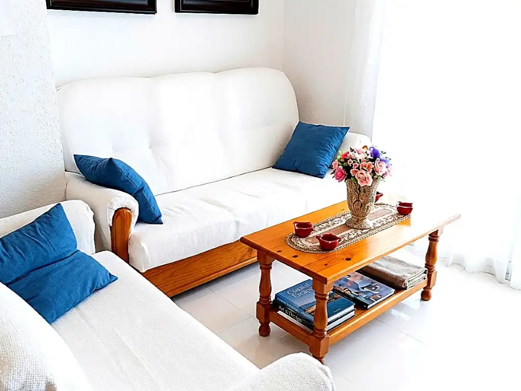 Sala d'estar de Apartament en venda en Calpe / Calp amb Aire condicionat, Jardí privat i Terrassa