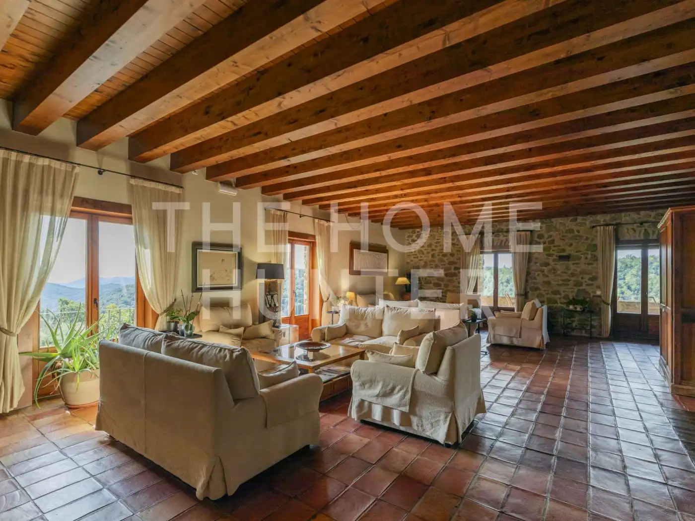 Sala d'estar de Finca rústica en venda en Sant Aniol de Finestres amb Aire condicionat, Calefacció i Jardí privat