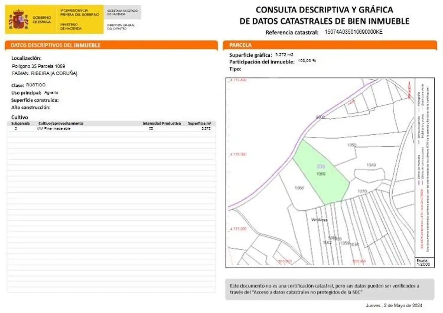 Terreno rústico en venta en FABIAN. RIBEIRA (A CORUÑA). Poligono 35 Parcela 1069, imagen 8