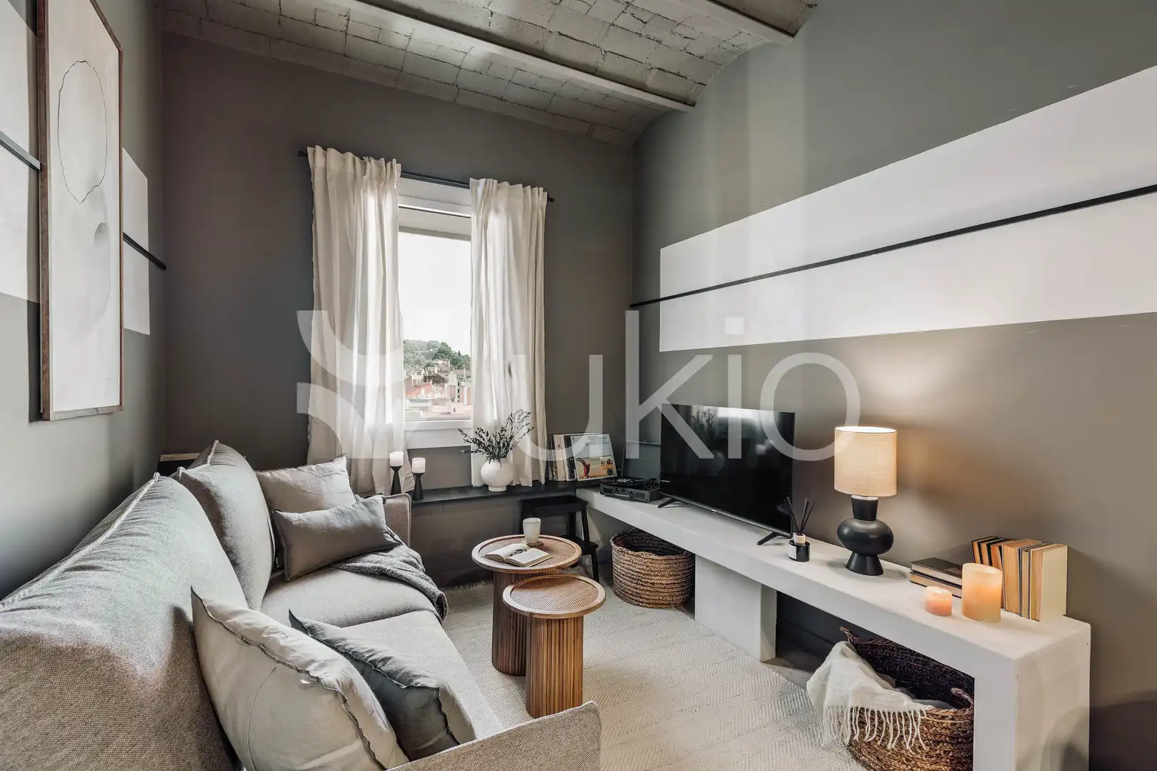 Sala de estar de Apartamento de alquiler en Barcelona con Aire acondicionado, Calefacción y Amueblado
