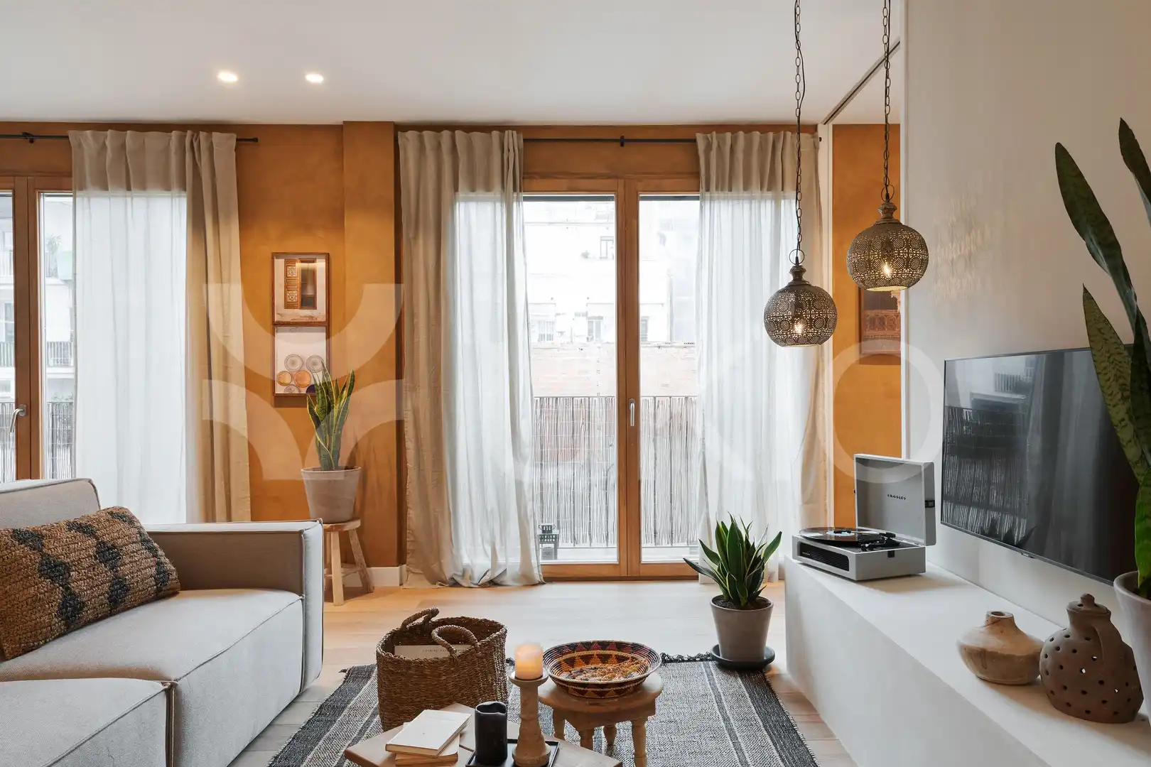 Wohnzimmer von Wohnung zur Miete in Barcelona mit Klimaanlage, Terrasse und Schwimmbad