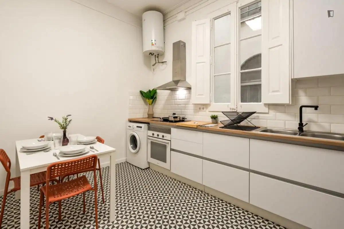 Cocina de Apartamento para compartir en Barcelona con Amueblado, Horno y Lavadora