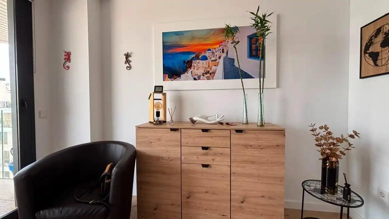 Wohnzimmer von Dachboden zur Miete in Villajoyosa / La Vila Joiosa mit Klimaanlage, Terrasse und Möbliert