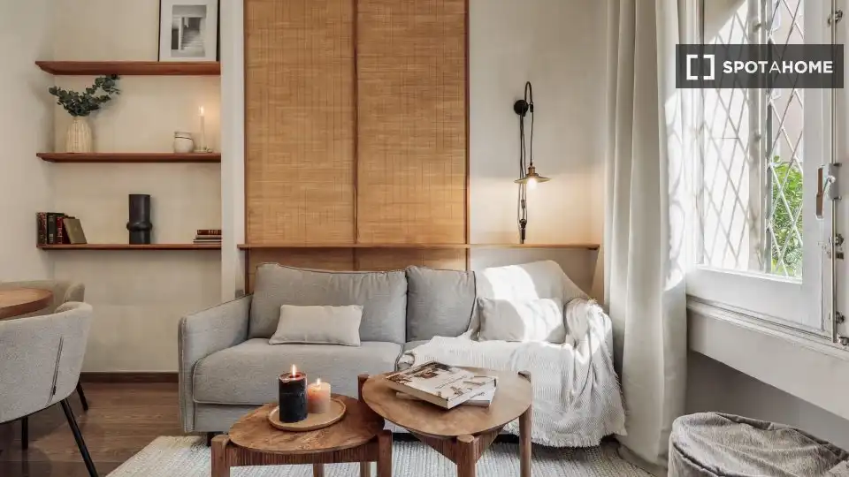 Sala d'estar de Apartament per a compartir en Barcelona amb Aire condicionat, Terrassa i Moblat