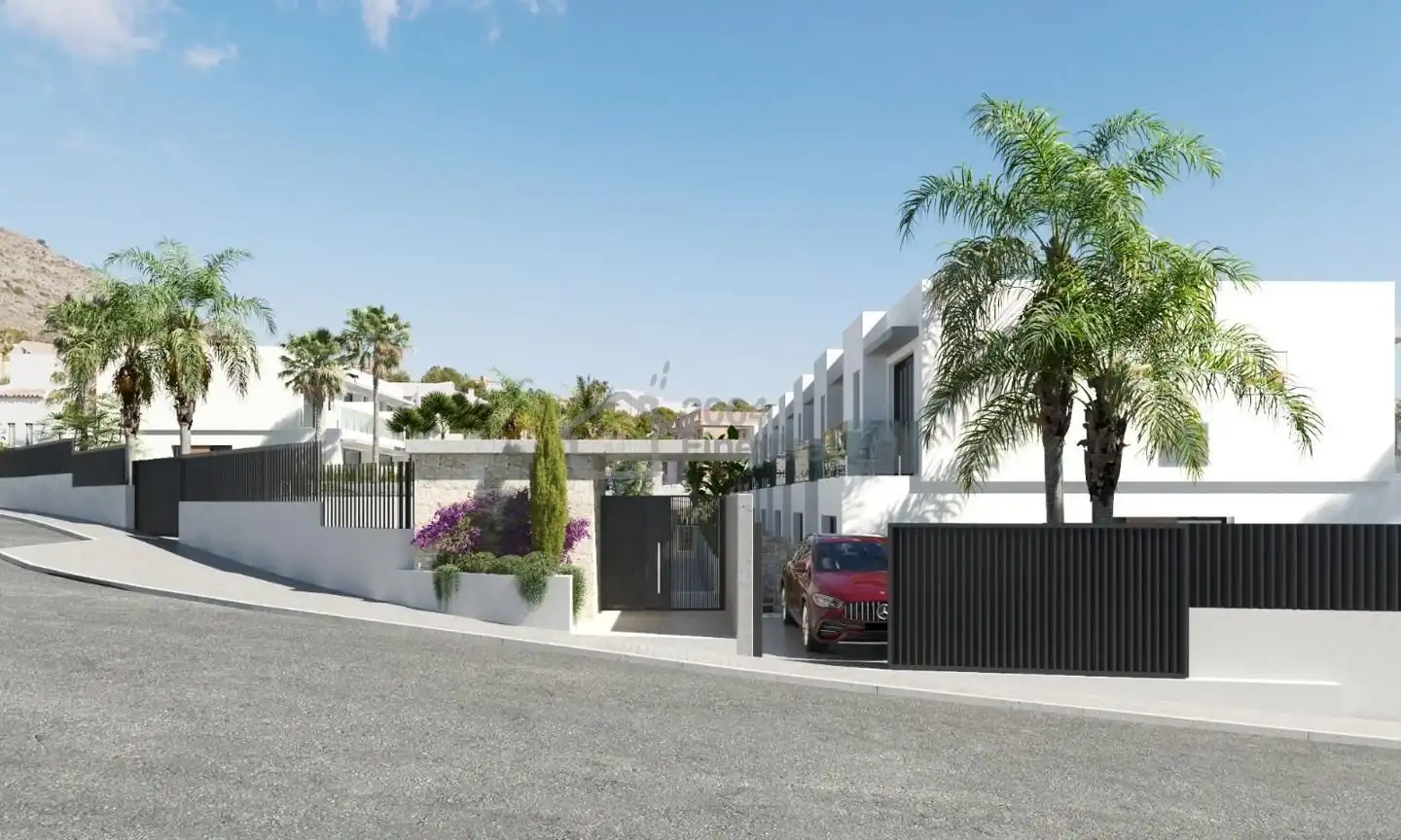 Vista exterior de Casa adosada en venda en Finestrat amb Jardí privat, Terrassa i Piscina comunitària