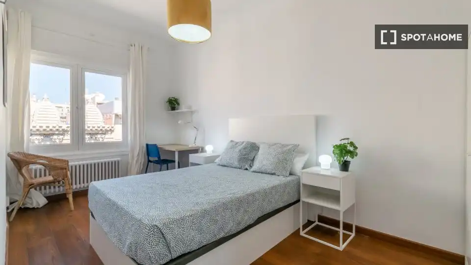Schlafzimmer von Wohnung zur untervermieten in Barcelona mit Klimaanlage, Heizung und Möbliert