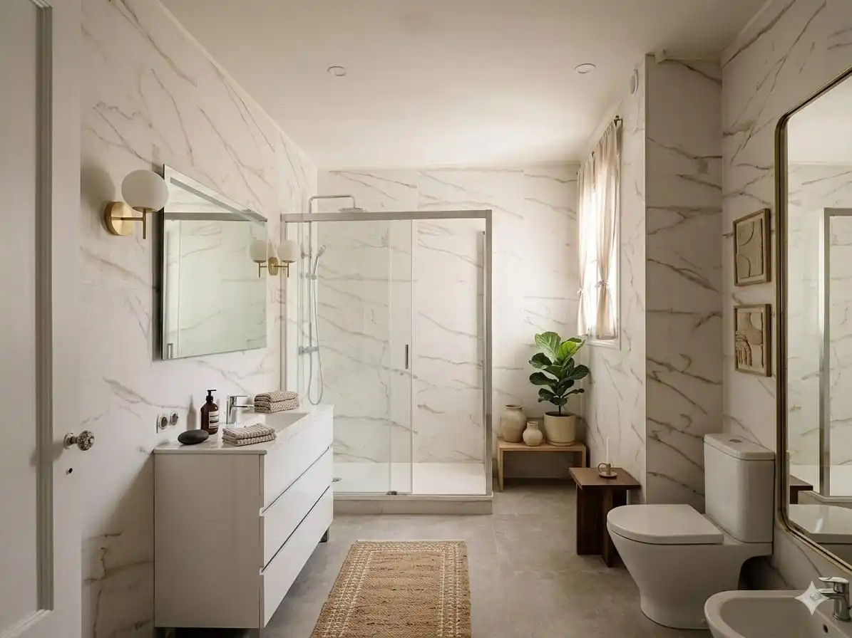 Badezimmer von Wohnung zur Miete in Barcelona mit Klimaanlage, Ofen und Mikrowelle