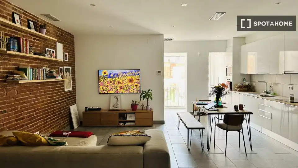 Sala de estar de Piso de alquiler en Barcelona con Aire acondicionado, Calefacción y Amueblado