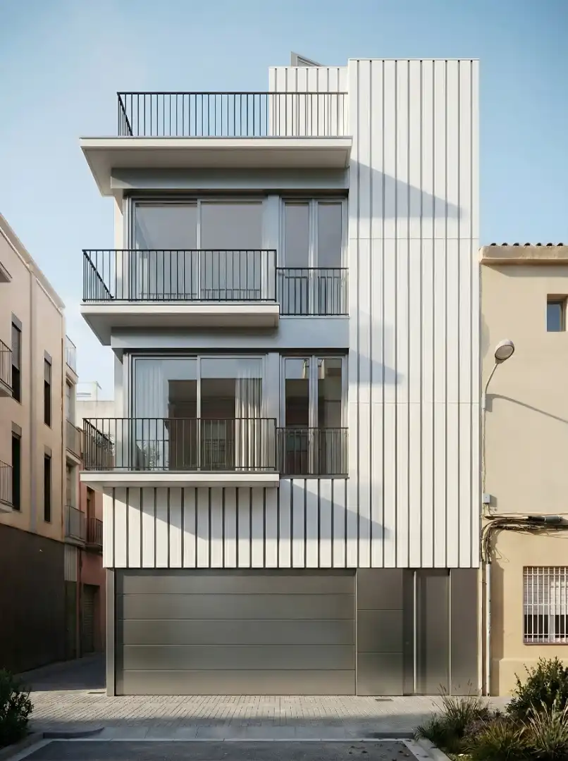 Außenansicht von Einfamilien-Reihenhaus zum Verkauf in Badalona mit Klimaanlage, Heizung und Terrasse