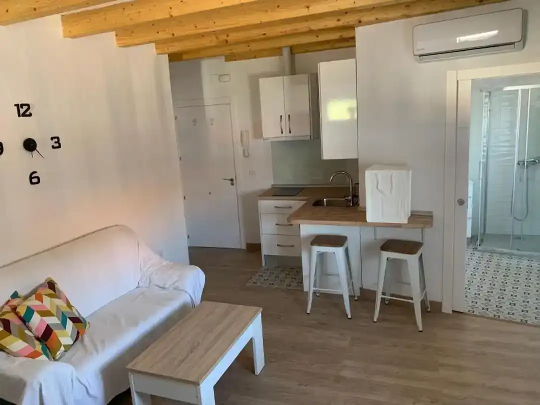 Sala d'estar de Apartament de lloguer en Logrosán amb Aire condicionat, Parquet i Moblat