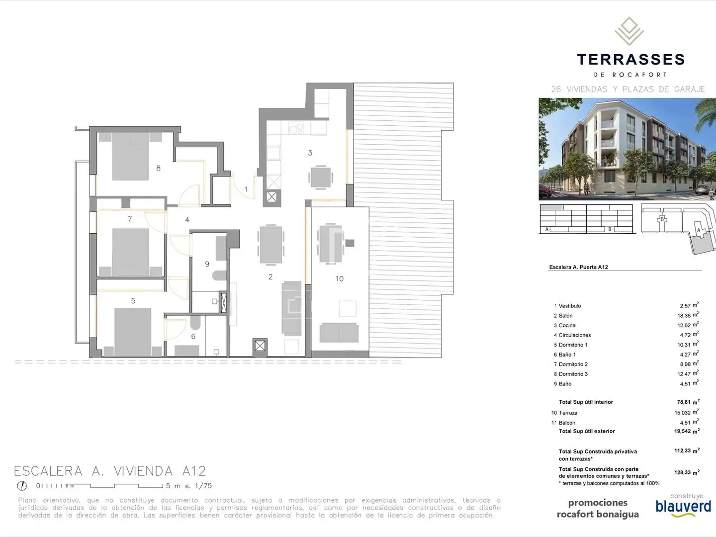 Dachboden zum Verkauf in Rocafort mit Klimaanlage, Terrasse und Balkon