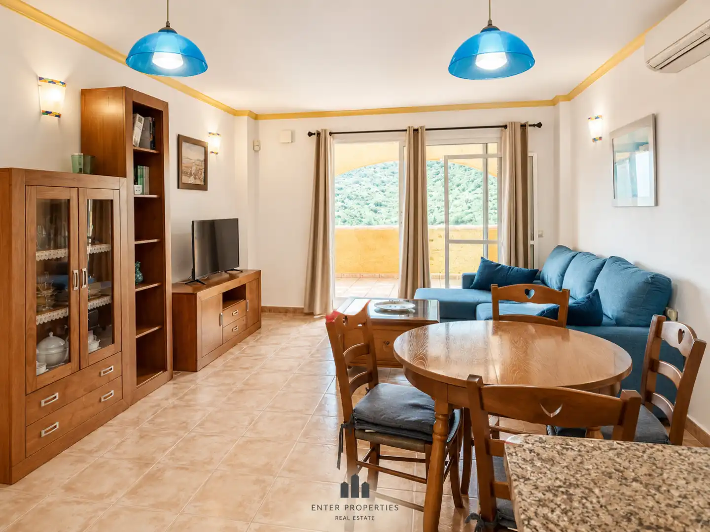 Wohnzimmer von Wohnung zum Verkauf in Benitachell / El Poble Nou de Benitatxell mit Klimaanlage, Heizung und Terrasse