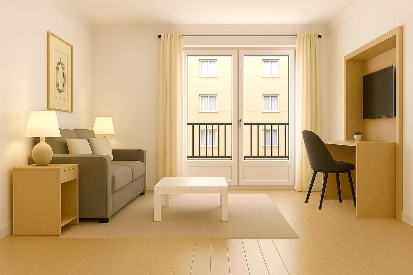 Sala d'estar de Estudi en venda en  Madrid Capital amb Aire condicionat i Balcó