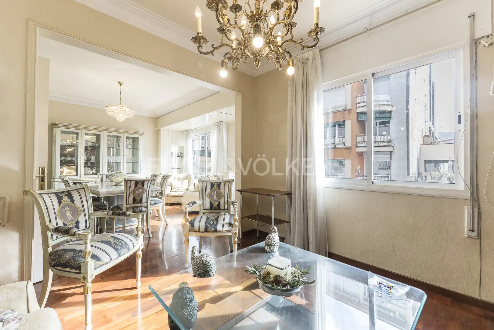 Living room of Flat for sale in Barcelona  with Heating, Parquet flooring and Furnished
