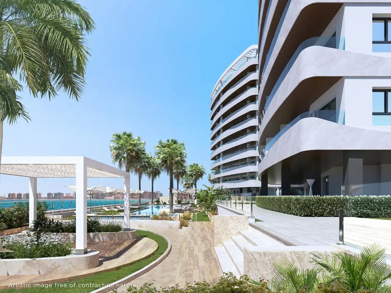 Vista exterior de Apartament en venda en La Manga del Mar Menor amb Aire condicionat, Jardí privat i Terrassa
