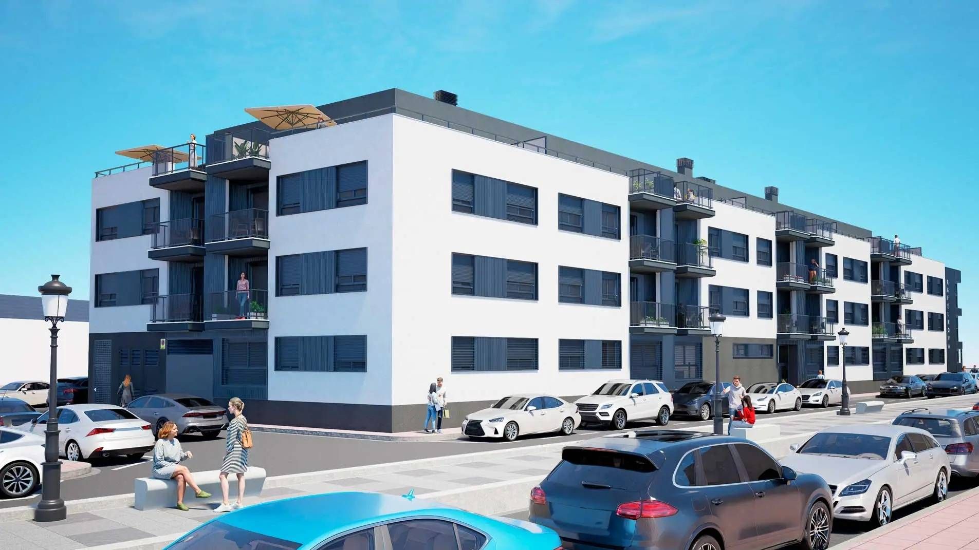 Außenansicht von Wohnungen zum Verkauf in Rafelbuñol / Rafelbunyol mit Klimaanlage, Terrasse und Balkon