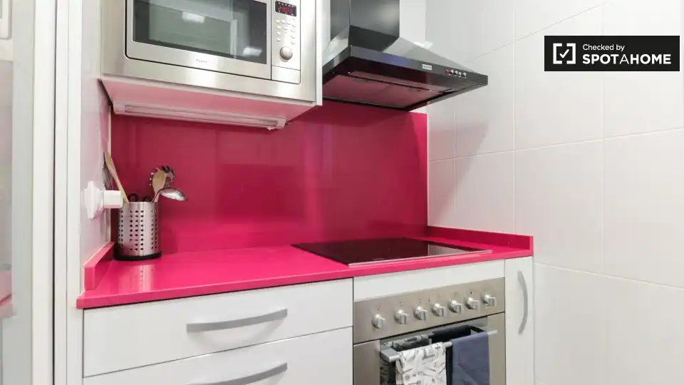 Cuina de Apartament per a compartir en Barcelona amb Aire condicionat, Calefacció i Terrassa
