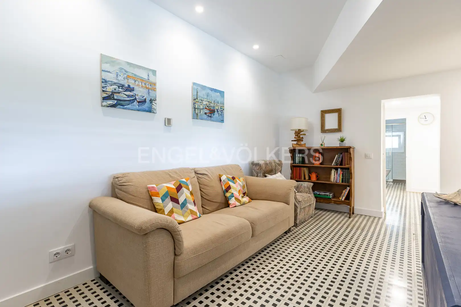Sala d'estar de Apartament de lloguer en Caldes d'Estrac amb Calefacció, Jardí privat i Terrassa