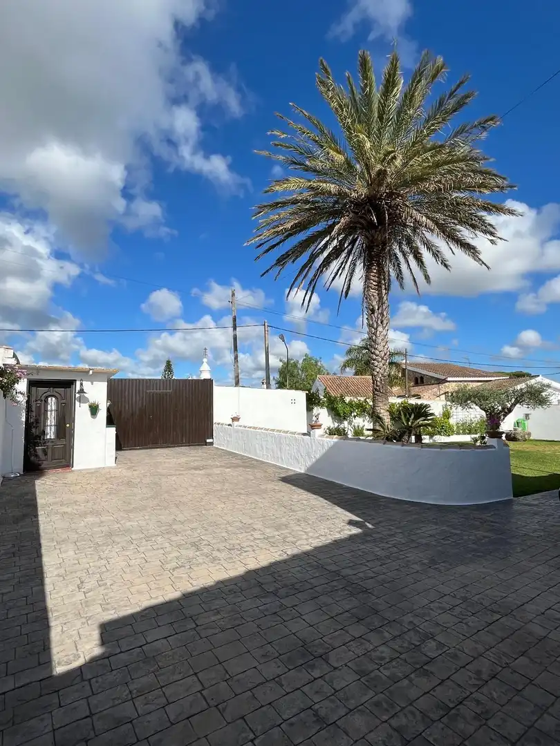 Vista exterior de Casa o xalet en venda en Chiclana de la Frontera amb Jardí privat, Moblat i Piscina comunitària