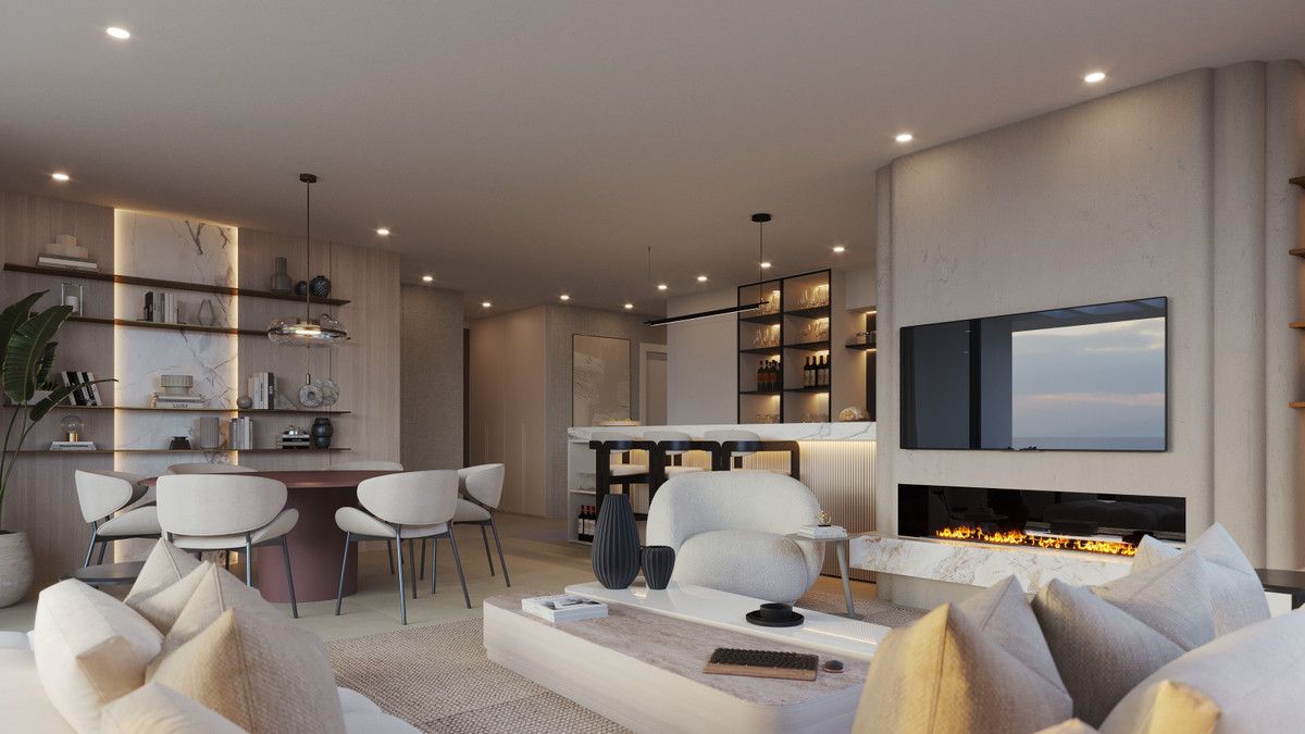 Sala d'estar de Apartament en venda en Estepona amb Aire condicionat, Jardí privat i Terrassa
