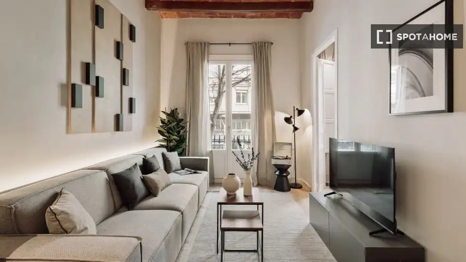 Sala de estar de Piso de alquiler en Barcelona con Aire acondicionado, Calefacción y Amueblado