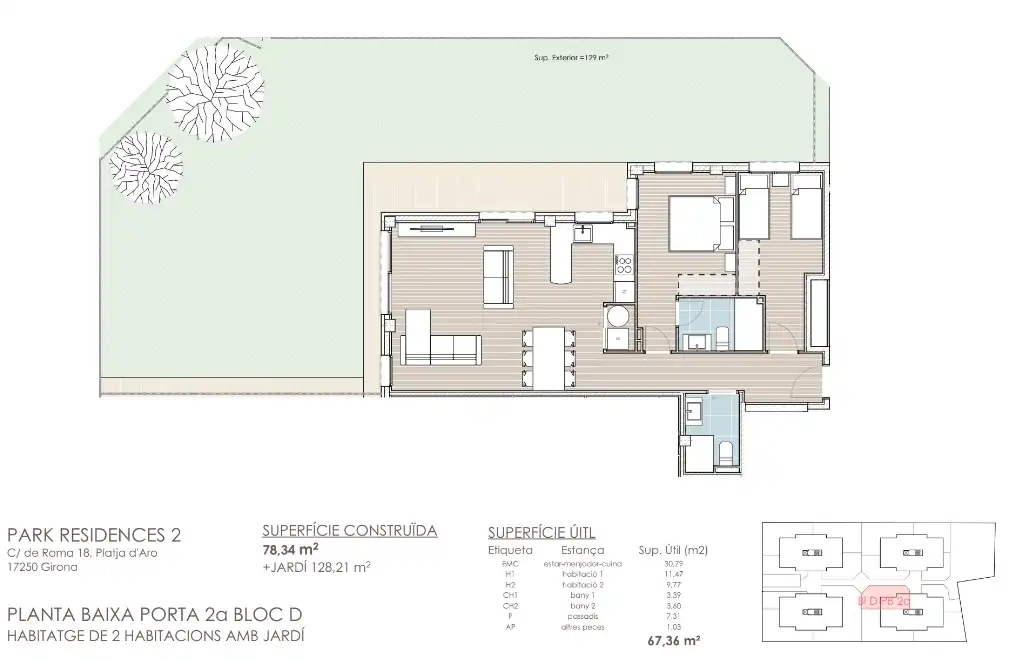 Wohnung zum Verkauf in Castell d'Aro, Platja d'Aro i s'Agaró mit Klimaanlage, Heizung und Privatgarten