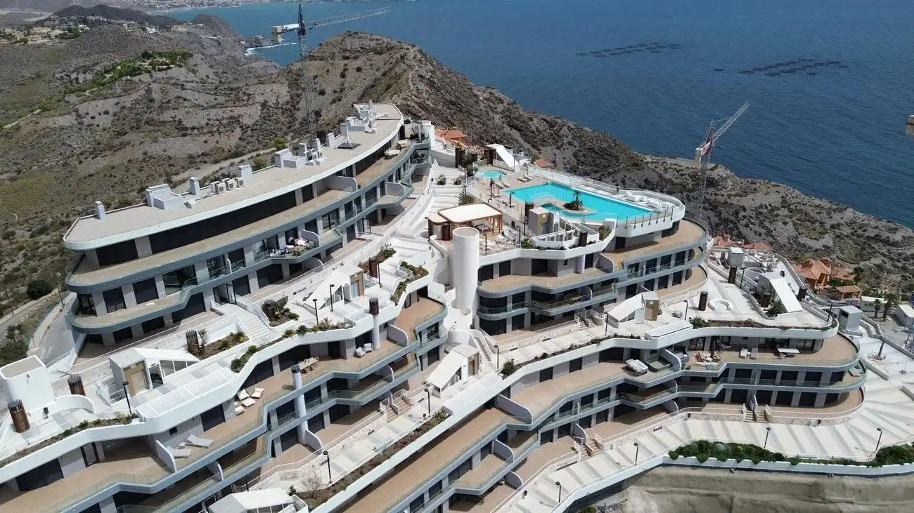 Außenansicht von Wohnungen zum Verkauf in Lorca mit Klimaanlage, Privatgarten und Schwimmbad