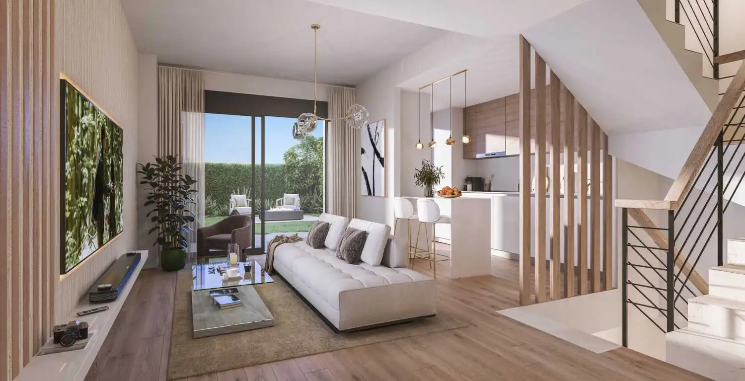 Sala d'estar de Casa adosada en venda en Málaga amb Calefacció, Parquet i Terrassa