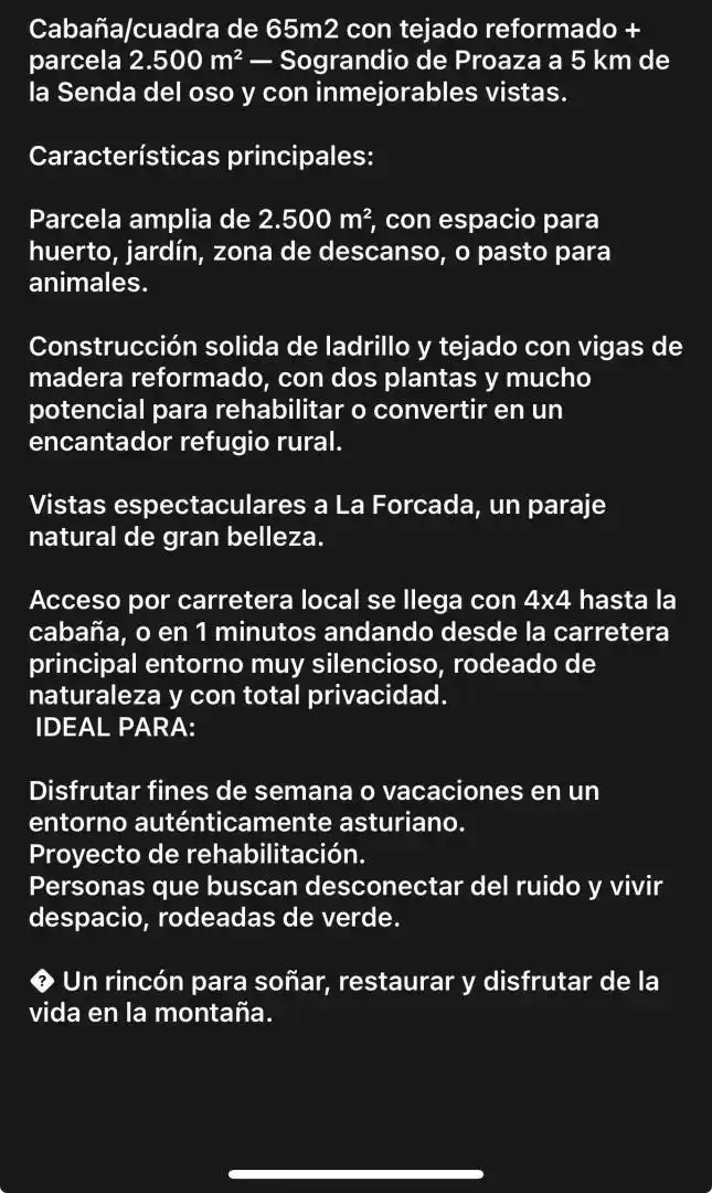 Aparcament de Finca rústica en venda en Proaza